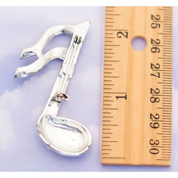 Vintage Mid-century Elegant Silver Tone Musical Sixteenth Note Brooch - S15 - Picture 2 of 2